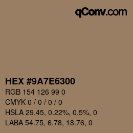 Color code: HEX #9A7E6300 | qconv.com