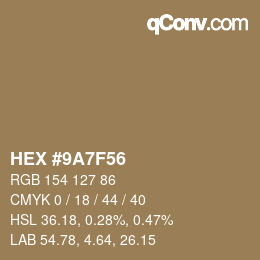 颜色代码: HEX #9A7F56 | qconv.com
