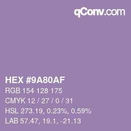Color code: HEX #9A80AF | qconv.com
