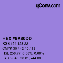 颜色代码: HEX #9A80DD | qconv.com