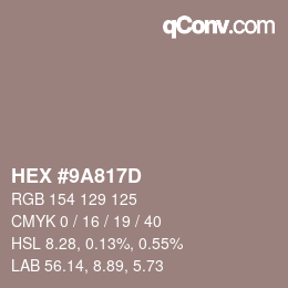 Color code: HEX #9A817D | qconv.com