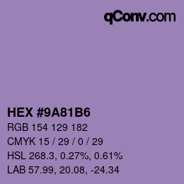 Color code: HEX #9A81B6 | qconv.com