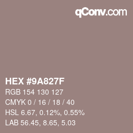 Color code: HEX #9A827F | qconv.com