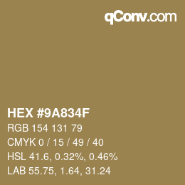 Color code: HEX #9A834F | qconv.com