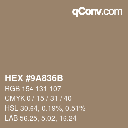 Color code: HEX #9A836B | qconv.com