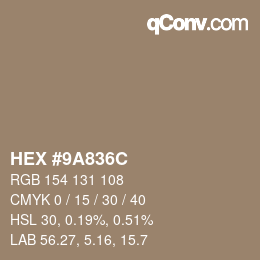 Color code: HEX #9A836C | qconv.com