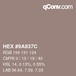 Color code: HEX #9A837C | qconv.com