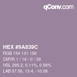 Color code: HEX #9A839C | qconv.com