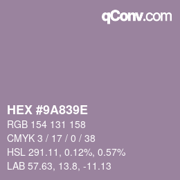 Color code: HEX #9A839E | qconv.com