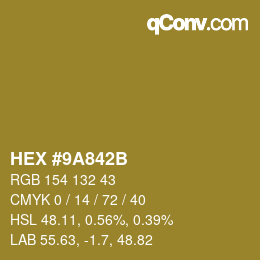 Color code: HEX #9A842B | qconv.com