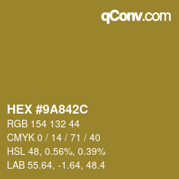 Color code: HEX #9A842C | qconv.com