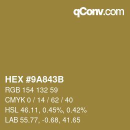 Color code: HEX #9A843B | qconv.com