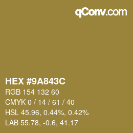 Color code: HEX #9A843C | qconv.com