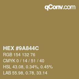 Color code: HEX #9A844C | qconv.com