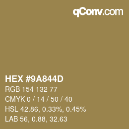 Color code: HEX #9A844D | qconv.com