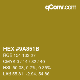 Color code: HEX #9A851B | qconv.com