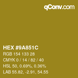 Color code: HEX #9A851C | qconv.com