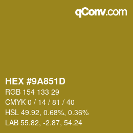 Color code: HEX #9A851D | qconv.com