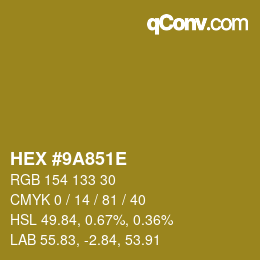 Color code: HEX #9A851E | qconv.com