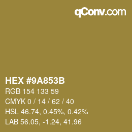 Color code: HEX #9A853B | qconv.com