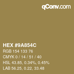 Color code: HEX #9A854C | qconv.com