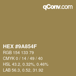 Color code: HEX #9A854F | qconv.com