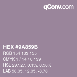 Color code: HEX #9A859B | qconv.com