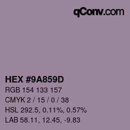 Color code: HEX #9A859D | qconv.com