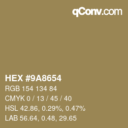 Color code: HEX #9A8654 | qconv.com