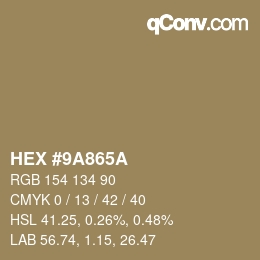 Color code: HEX #9A865A | qconv.com