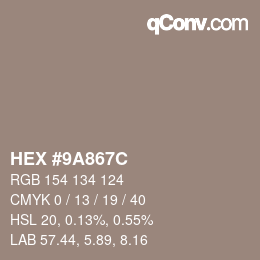 Color code: HEX #9A867C | qconv.com
