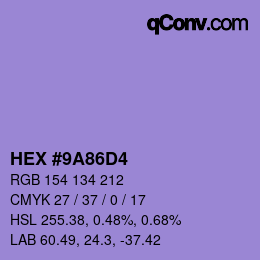 Color code: HEX #9A86D4 | qconv.com