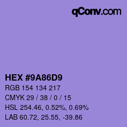 カラーコード: HEX #9A86D9 | qconv.com