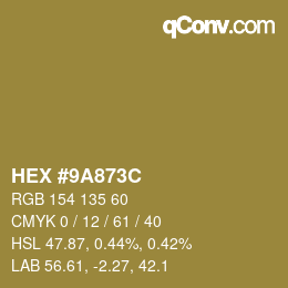 颜色代码: HEX #9A873C | qconv.com
