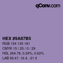 Color code: HEX #9A87B5 | qconv.com