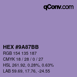 Color code: HEX #9A87BB | qconv.com