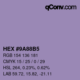 颜色代码: HEX #9A88B5 | qconv.com