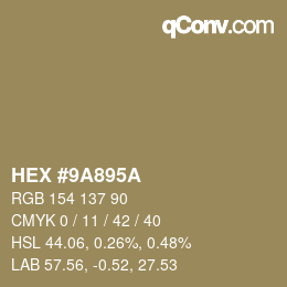 Color code: HEX #9A895A | qconv.com
