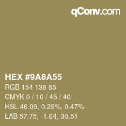 Color code: HEX #9A8A55 | qconv.com