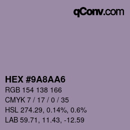 Color code: HEX #9A8AA6 | qconv.com