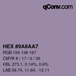 Color code: HEX #9A8AA7 | qconv.com