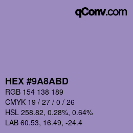 Color code: HEX #9A8ABD | qconv.com