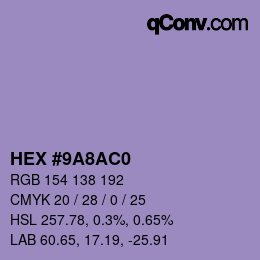 Color code: HEX #9A8AC0 | qconv.com