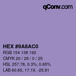 カラーコード: HEX #9A8AC0 | qconv.com