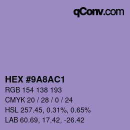 カラーコード: HEX #9A8AC1 | qconv.com