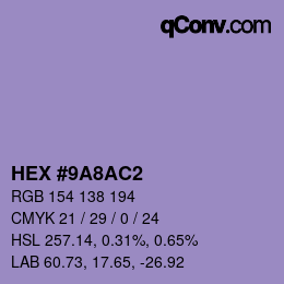 Farbcode: HEX #9A8AC2 | qconv.com