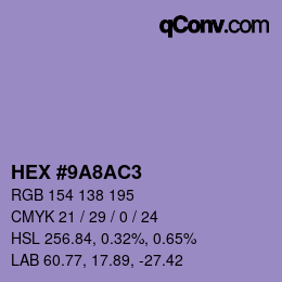 カラーコード: HEX #9A8AC3 | qconv.com