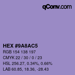 カラーコード: HEX #9A8AC5 | qconv.com