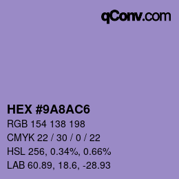 Color code: HEX #9A8AC6 | qconv.com