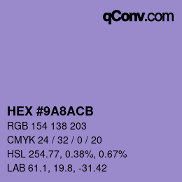 Color code: HEX #9A8ACB | qconv.com